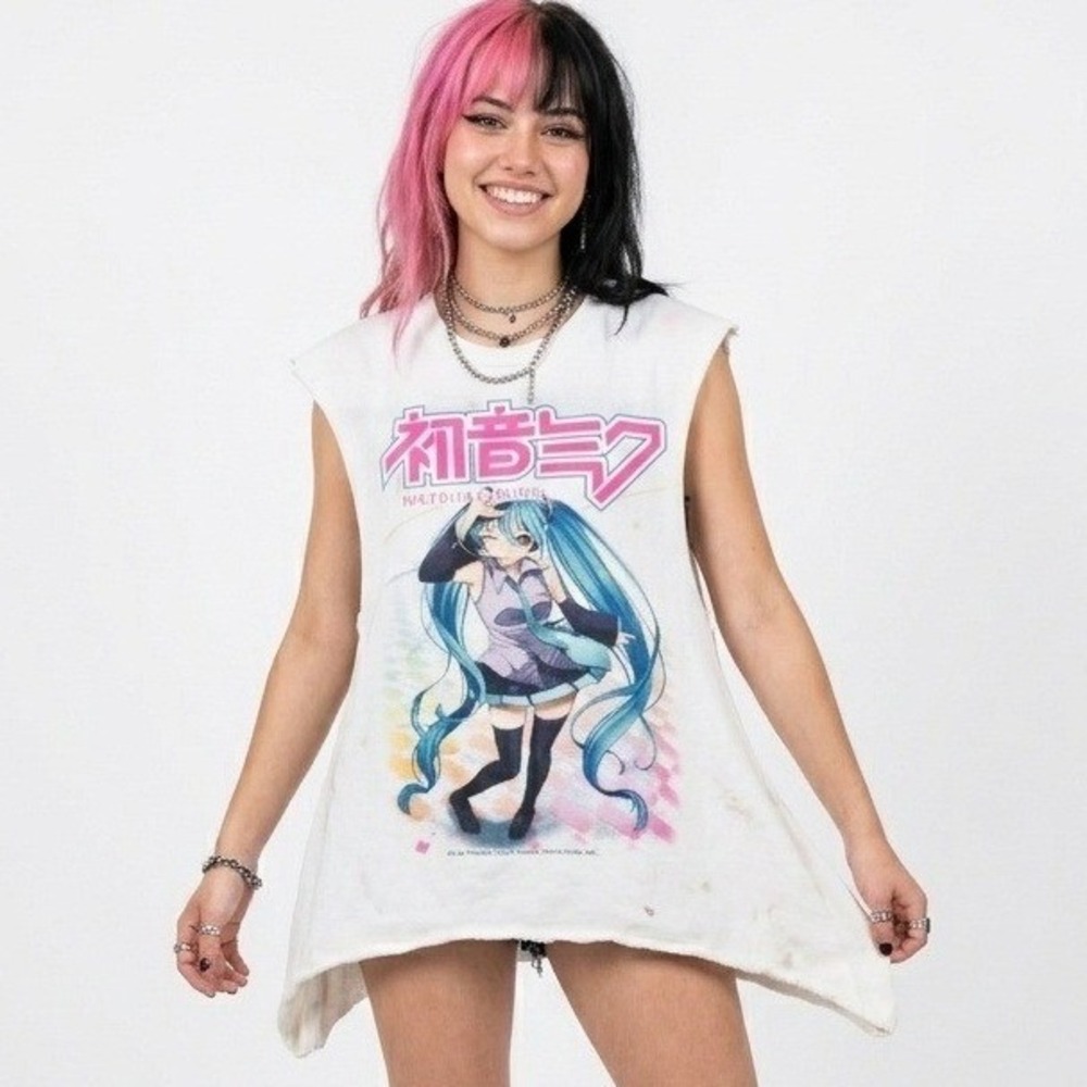 Hatsune Miku Anime T Shirt Womens Thrashed Reworked Grunge E-Girl Graphic Top